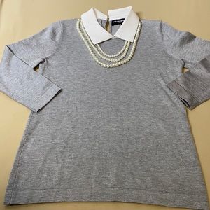 Karl Lagerfeld grey knit sweater with white collar XS NWOT